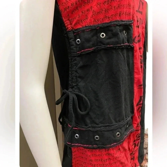 Leopards & Roses Made  In Nepal Black Red Mini Sleeveless Dress Size Medium - Picture 8 of 15